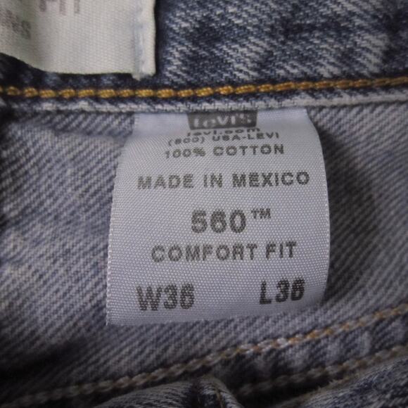 Levis 560 Jeans Mens 36x36 Light Wash Denim Comfort Fit Relaxed Tapered - Picture 4 of 11